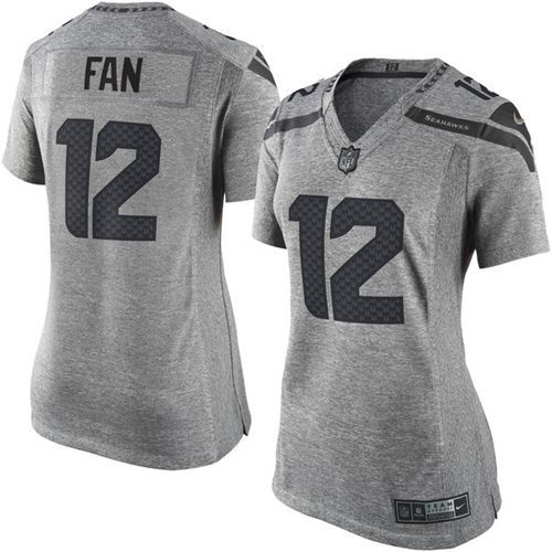 Nike Seahawks #12 Fan Gray Women's Stitched NFL Limited Gridiron Gray Jersey - Click Image to Close